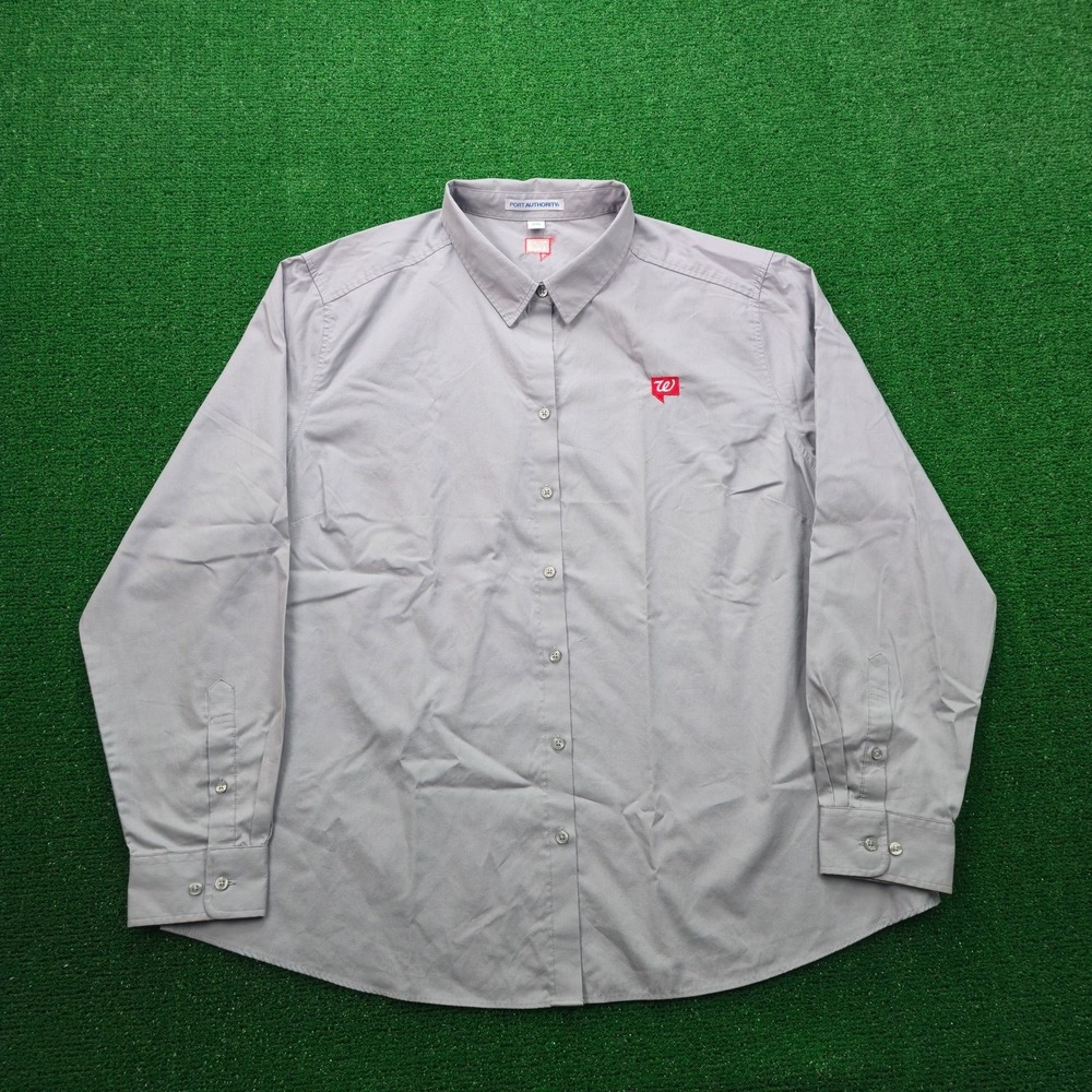 Walgreens Employee Shirt Womens 2XL Gray Button Up Long Sleeve Uniform Work Wear